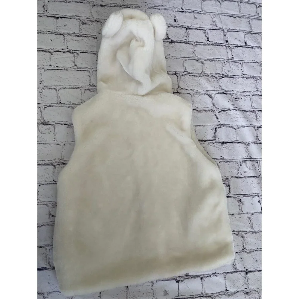 Fleece Polar Bear White‎ Faux Fur White Hooded Vest Size Small Youth Vintage Zip